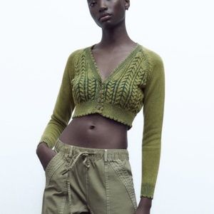 NWT Zara Washed Effect Crop Knit Cardigan